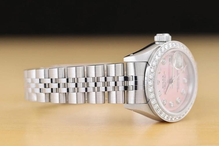 ROLEX LADIES DATEJUST 69174 PINK DIAL 18K GOLD SS DIAMOND WATCH w/ ROLEX BAND - 7