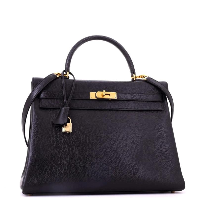 Hermes Kelly Handbag Black Ardennes with Gold Hardware 35 - 2