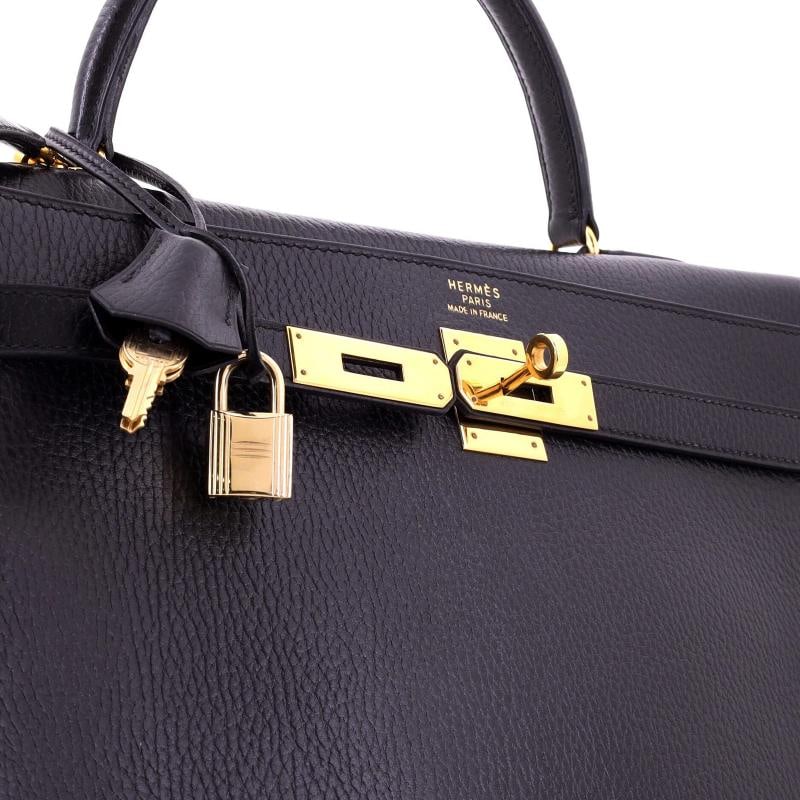 Hermes Kelly Handbag Black Ardennes with Gold Hardware 35 - 6