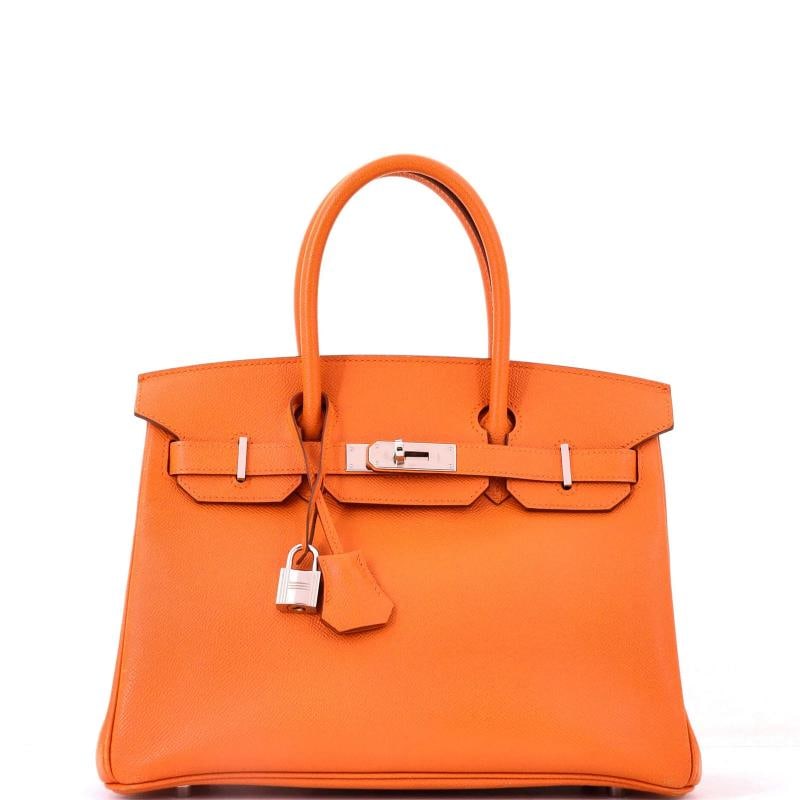 Hermes Birkin Handbag Orange Epsom with Palladium Hardware 30: Accessories: Keys, Lock, Clochette Measurements: Handle Drop None", Height 9", Width 12", Depth 6", Strap Drop None". Condition: Pre-owned - Good,Brand: Hermes,Exterior Material: Leather,Style: