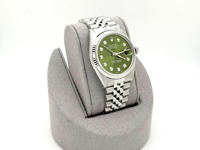 Rolex Datejust 16014 36mm Green Diamond Dial 18k Gold Bezel Stainless Steel - 4