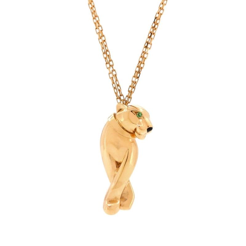 Cartier Panthere de Cartier Pendant Necklace 18K Yellow Gold with Tsavorite: Measurements: Length: 16.5 - 17.75 ", Pendant Length: 28 mm, Pendant Width: 13.30 mm . Condition: Pre-owned - Good,Brand: Cartier,Main Stone: Onyx,Metal: 18K Yellow Gold,Metal Purity: 18K,Style: Penda