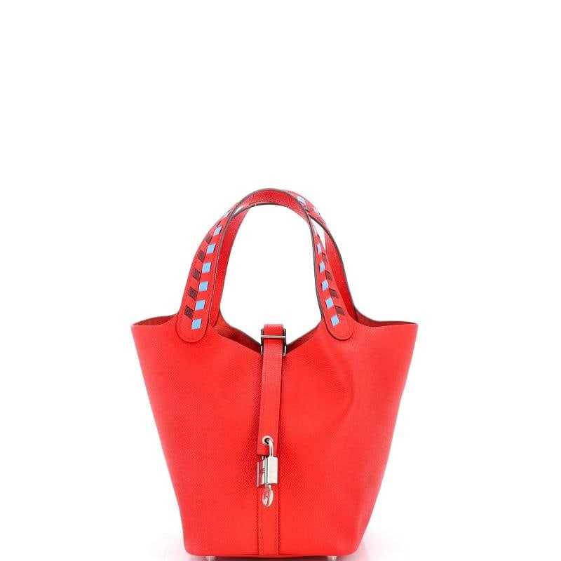 Hermes Picotin Lock Bag Tressage Epsom PM: Condition: Pre-owned - Excellent,Brand: Hermes,Exterior Material: Leather,Style: Bucket,Exterior Color: Red,Department: Women,Size: Pm,Accessories: Keys, Lock Condition: Great. Exterior: minor