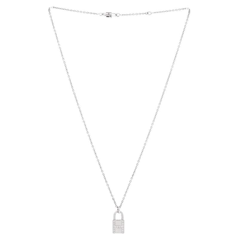 Hermes Amulettes Cadenas Pendant Necklace 18K White Gold with Diamonds - 3