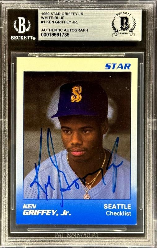 1989 Star Ken Griffey Jr. Signed Auto RC #1 BGS Certified RARE White Blue: Condition: Graded - BGS Authentic: Professionally graded,Card Size: Standard,Autographed: Yes,League: Major League Baseball (MLB),Signed By: Ken Griffey Jr,Player/Athlete: Ken Griffey Jr,Material: