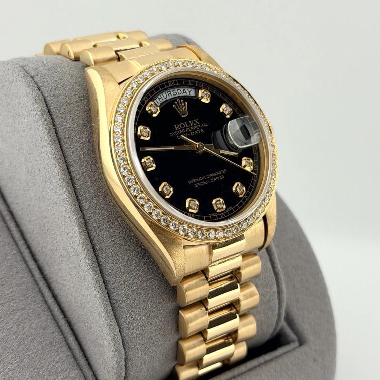 Rolex Day Date President 18038 36mm Quickset Black Diamond Dial & Bezel 18K Gold - 2