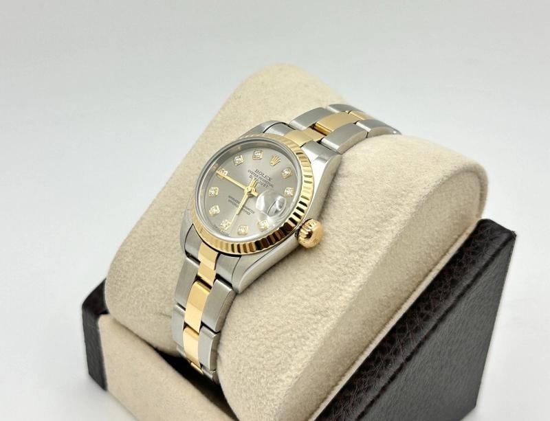 Rolex Ladies Datejust 79173 Steel Serti Diamond Dial 18k Gold Steel Box Paper - 6