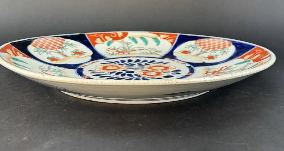 Lovely mid 1800s Japanese Imari Porcelain Six Panel 15.75" Round Plate Charger - 2