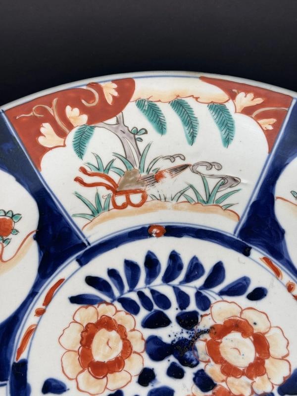 Lovely mid 1800s Japanese Imari Porcelain Six Panel 15.75" Round Plate Charger - 4