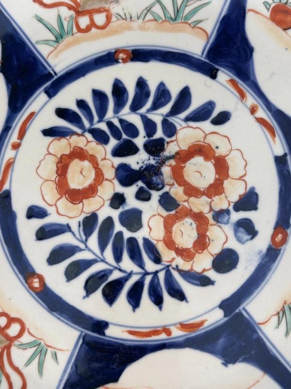 Lovely mid 1800s Japanese Imari Porcelain Six Panel 15.75" Round Plate Charger - 8