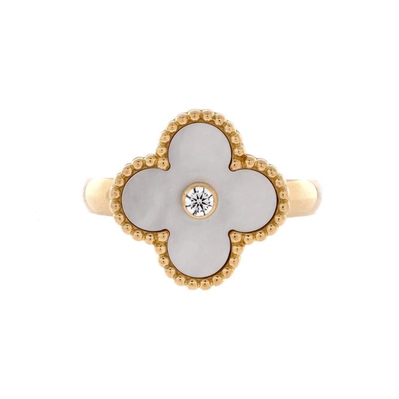 Van Cleef & Arpels Vintage Alhambra Ring 18K Yellow Gold with Mother of Pearl: Condition: Pre-owned - Good,Brand: Van Cleef & Arpels,Main Stone: Diamond,Metal: 18K Yellow Gold,Metal Purity: 18K,Ring Size: 6 - 52,Type: Ring,Color: Yellow Gold,Style: 18K Yellow Gold With Mother Of