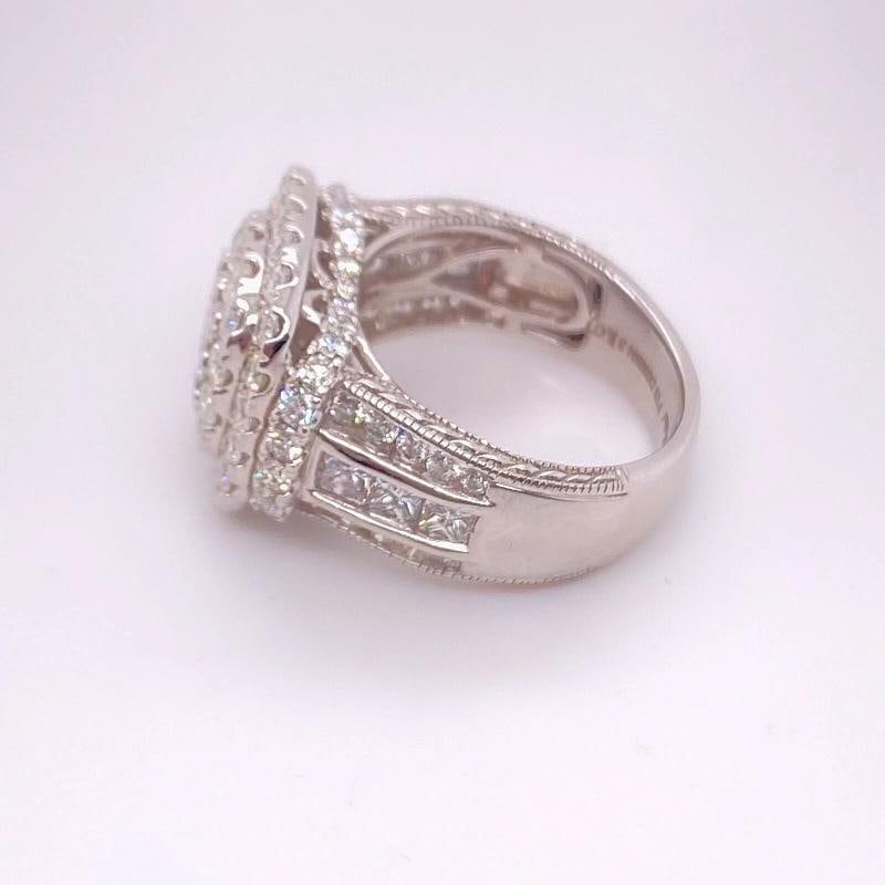 Diamond Halo Cluster 3.50 TCW Cocktail Ring 14K White Gold - 10