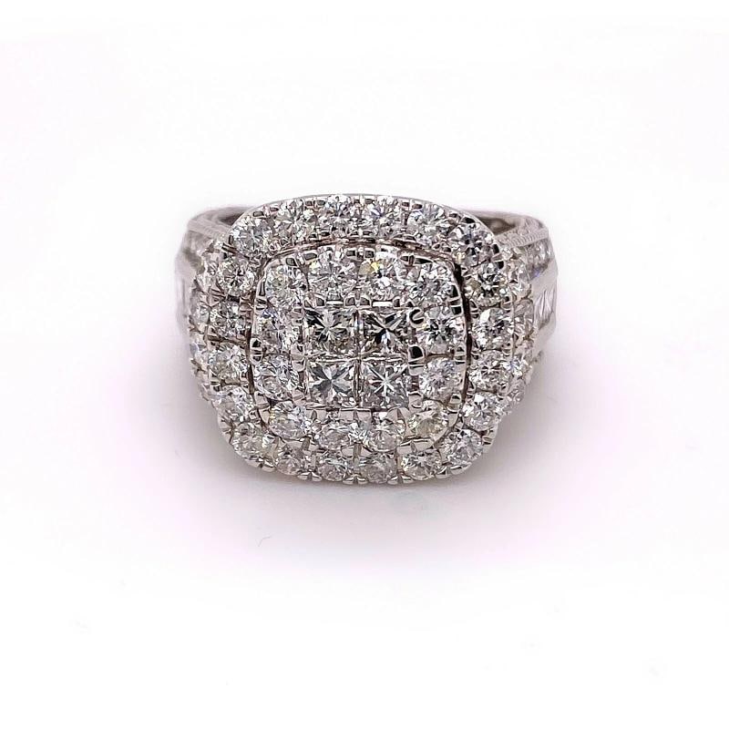 Diamond Halo Cluster 3.50 TCW Cocktail Ring 14K White Gold - 11