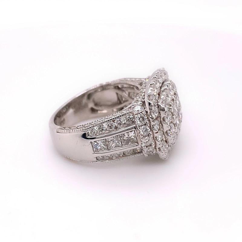 Diamond Halo Cluster 3.50 TCW Cocktail Ring 14K White Gold - 12