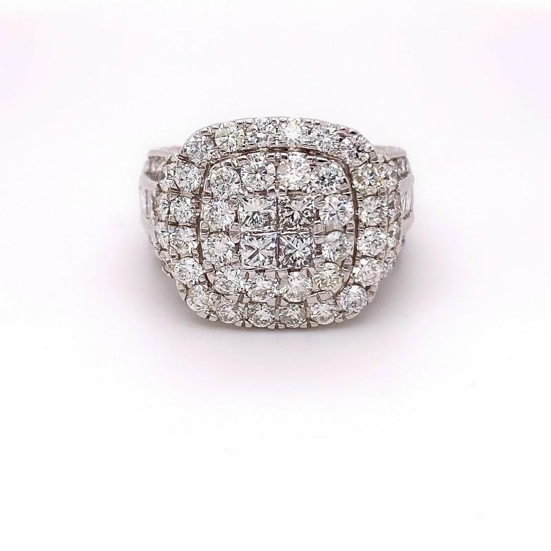 Diamond Halo Cluster 3.50 TCW Cocktail Ring 14K White Gold (1 of 12)