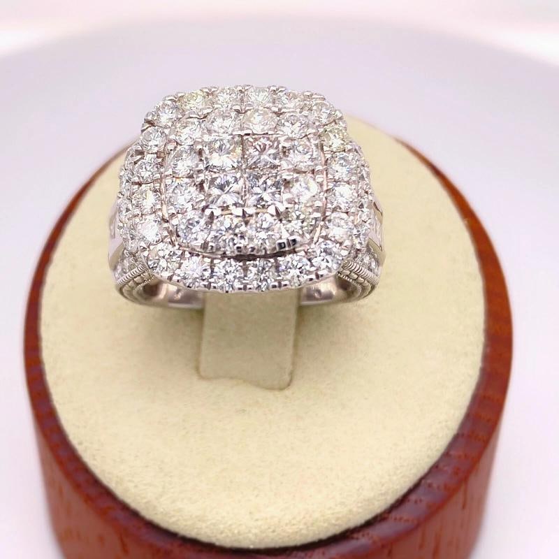 Diamond Halo Cluster 3.50 TCW Cocktail Ring 14K White Gold - 2