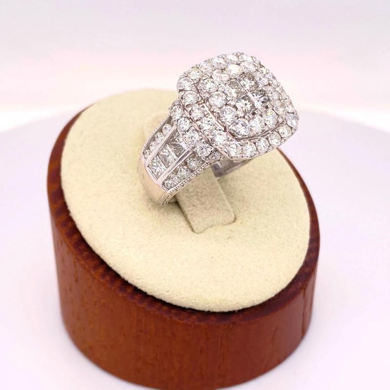Diamond Halo Cluster 3.50 TCW Cocktail Ring 14K White Gold - 3