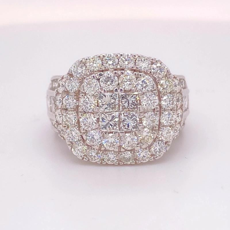 Diamond Halo Cluster 3.50 TCW Cocktail Ring 14K White Gold - 7