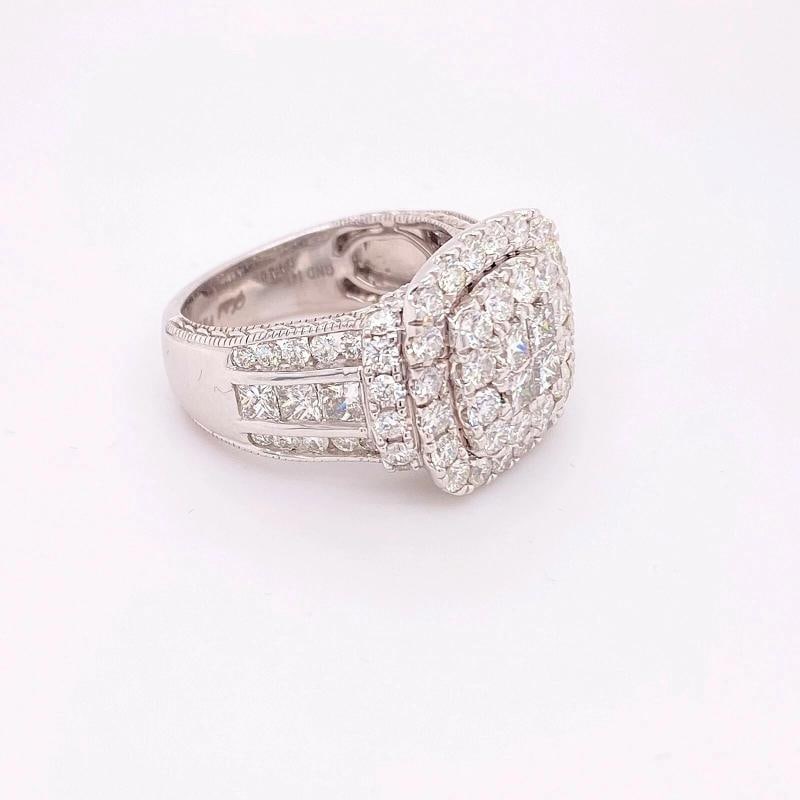 Diamond Halo Cluster 3.50 TCW Cocktail Ring 14K White Gold - 8