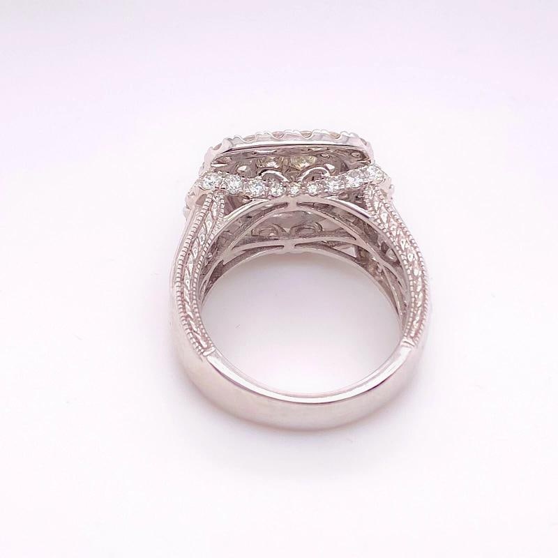 Diamond Halo Cluster 3.50 TCW Cocktail Ring 14K White Gold - 9
