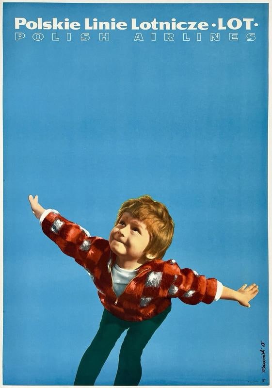 Original Vintage Poster POLISH AIRLINES - LOT Airline Travel Tourism LINEN (1 of 5)