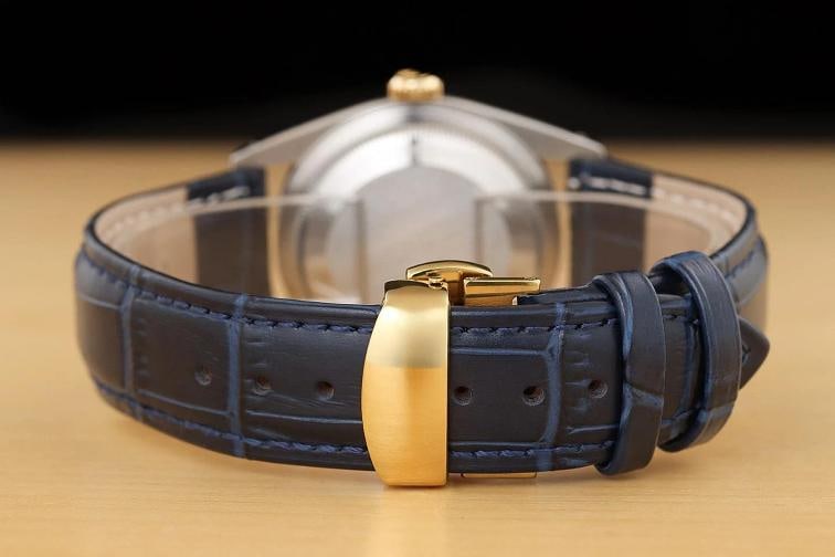 ROLEX MENS DATEJUST 16233 BLUE DIAL 18K GOLD STEEL BLUE LEATHER BAND WATCH - 5