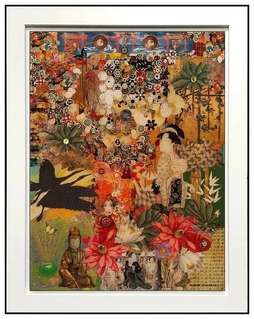 Robert Swedroe Original Mixed Media Collage on Board Signed Modern Framed Art: Condition: Used,Unit of Sale: Single Piece,Artist: Robert Swedroe,Signed: Yes,Title: Madame Butterfly,Material: Paper, Mixed Media,Certificate of Authenticity (COA): Yes,Framing: Framed,Subject: fanta