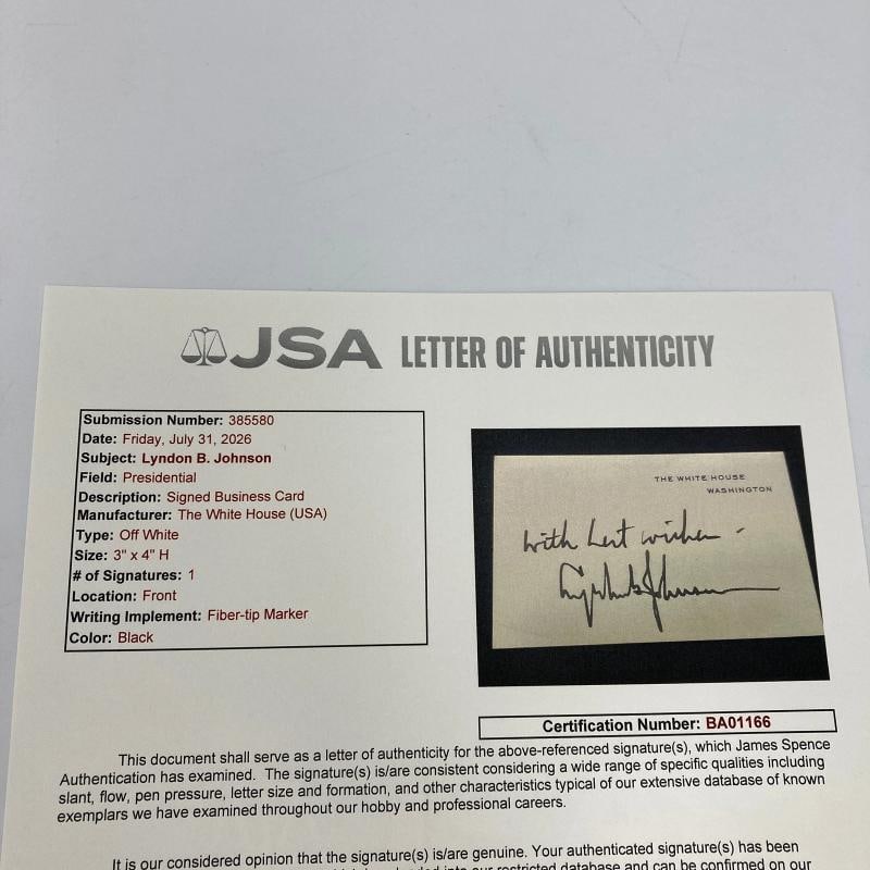 President Lyndon B. Johnson Signed White House Original Card JSA COA - 5