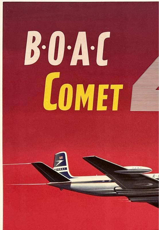 Original Vintage Poster BOAC COMET 4 JETLINER British Air Airline Travel LINEN - 2