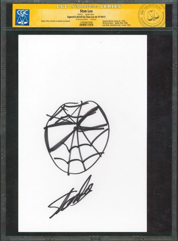 Stan Lee Marvel Authentic Signed 7x10.5 Spider-Man Hand-Drawn Sketch CGC & PSA: Industry: Movies,Original/Reproduction: Original,Autograph Authentication: CGC,PRODUCT_COA: CGC,PRODUCT_SIGNED_BY_NAME: Stan Lee,PRODUCT_SIGNED_BY_BRAND: Marvel,Country of Origin: United States