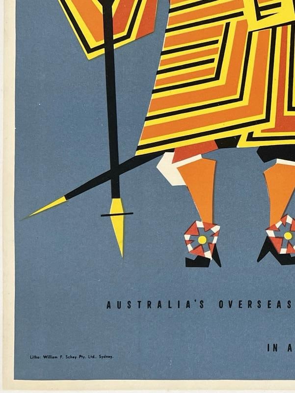 Original Vintage Poster BRITAIN QANTAS Airline Travel Tourism 15" x 20" LINEN - 4
