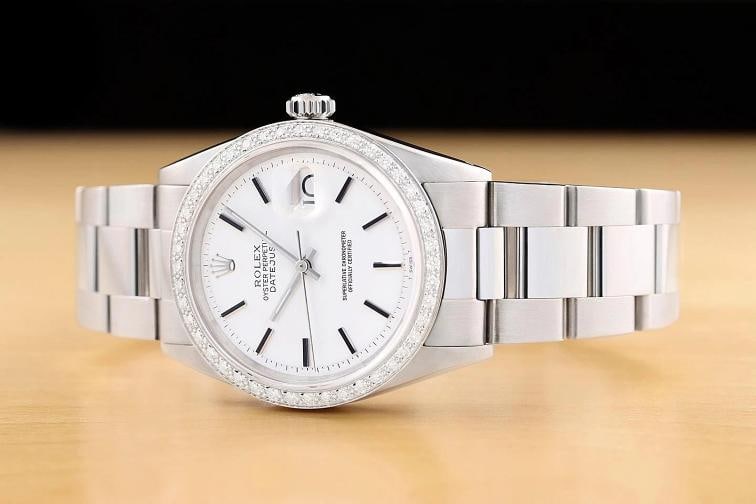 ROLEX DATEJUST 1601 18K GOLD STEEL WHITE DIAL DIAMOND BEZEL OYSTER BAND WATCH - 2