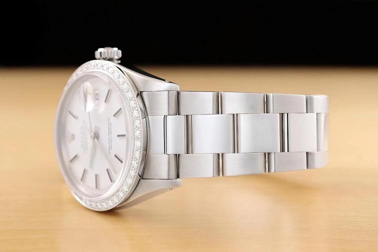 ROLEX DATEJUST 1601 18K GOLD STEEL WHITE DIAL DIAMOND BEZEL OYSTER BAND WATCH - 4