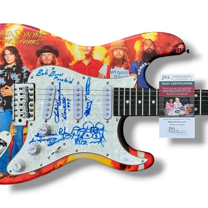 Lynyrd Skynyrd Signed Guitar Custom Graphics JSA COA BURNS PYLE WALKER HAWKINS - 2
