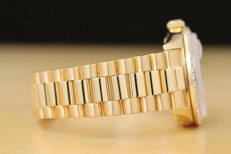 ROLEX MENS DAY-DATE PRESIDENT 2.0 CT BEZEL 18K GOLD RED VIGNETTE DIAMOND WATCH - 8