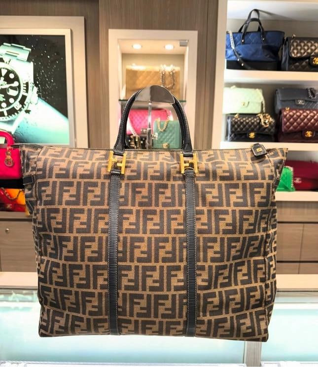 Fendi Vintage Large Tote Zucca Canvas Travel Size: Condition: Pre-owned - Good,Brand: Fendi,Department: Women,Occasion: Travel,Size: Large,Exterior Color: Brown, Black, Beige,Style: Tote,Exterior Material: Canvas,Country of Origin: Italy This Fendi