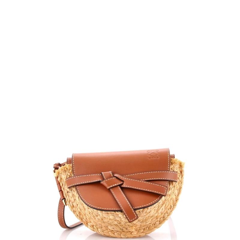 Loewe Gate Leather Shoulder Leather with Raffia Mini: Condition: Pre-owned - Excellent,Brand: Loewe,Exterior Material: Leather, Raffia,Style: Cross Body Bags,Exterior Color: Brown,Department: Women,Size: Mini