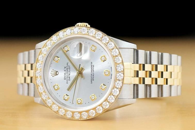 ROLEX MENS DATEJUST 16233 DIAMOND DIAL 2.5 CT BEZEL 18K YELLOW GOLD STEEL WATCH - 3