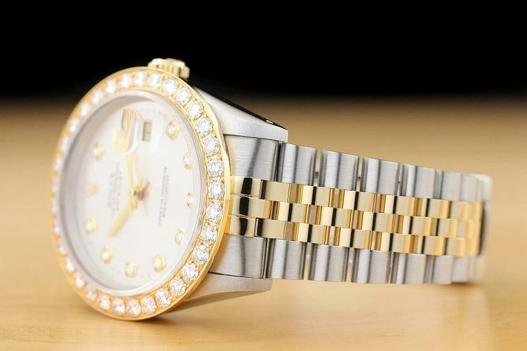 ROLEX MENS DATEJUST 16233 DIAMOND DIAL 2.5 CT BEZEL 18K YELLOW GOLD STEEL WATCH - 4