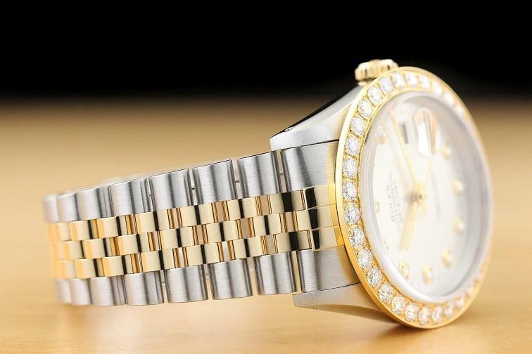 ROLEX MENS DATEJUST 16233 DIAMOND DIAL 2.5 CT BEZEL 18K YELLOW GOLD STEEL WATCH - 7