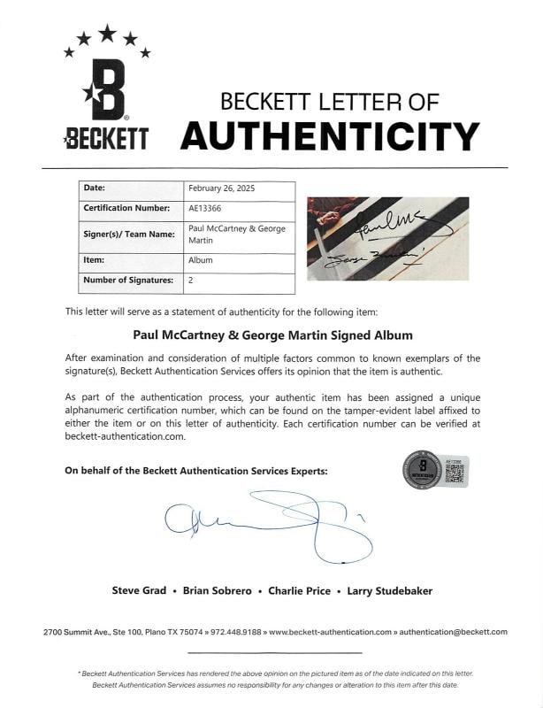 Paul McCartney & George Martin Beatles Signed 1962-1966 Album Cover W/ Vinyl BAS - 7