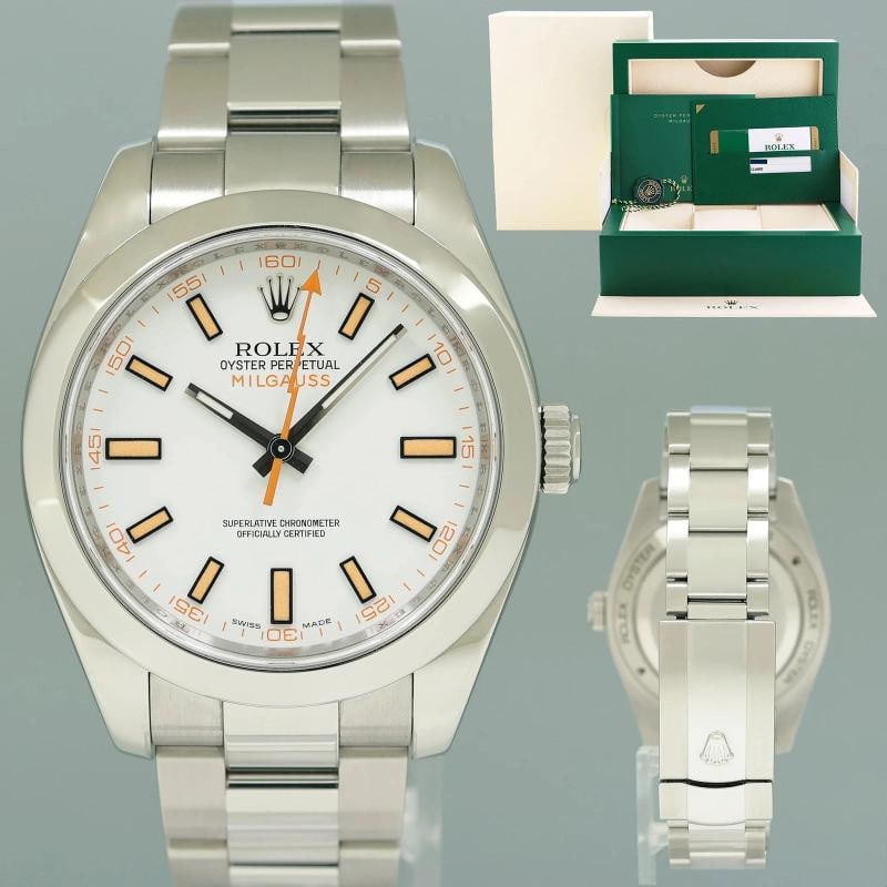 2017 PAPERS MINT Rolex Milgauss 116400 White 40mm Steel Anti-Magnetic Watch: Condition: Pre-owned - Excellent,Brand: Rolex,Department: Unisex Adults,Type: Wristwatch,Model: Milgauss,Reference Number: 116400,With Original Box/Packaging: Yes,With Papers: Original,Customized: