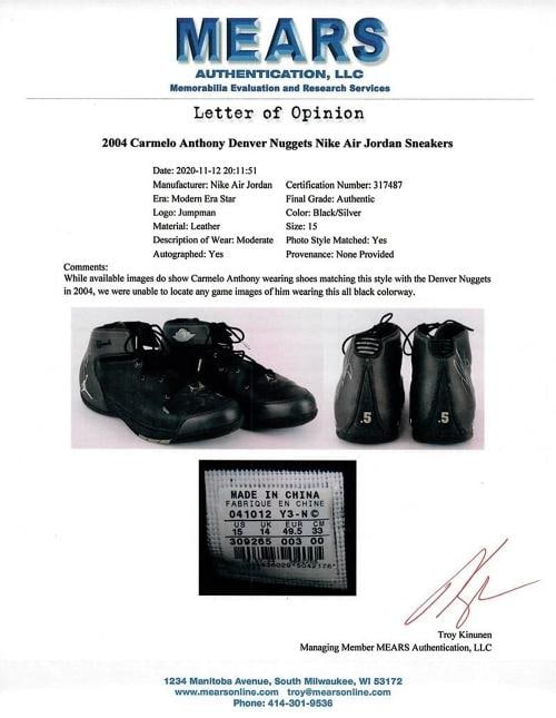 Carmelo Anthony 2004 Rookie-Era Signed Game Used Jordan Sneakers JSA & MEARS - 3