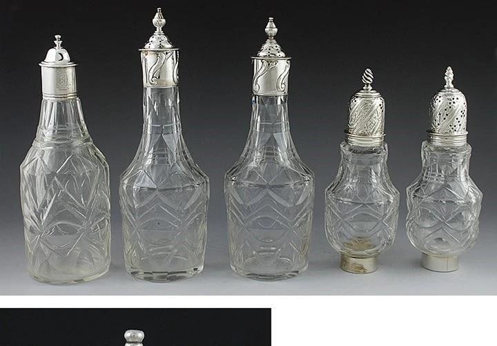 1763 English Sterling Silver & Cut Glass Castor Set - 3