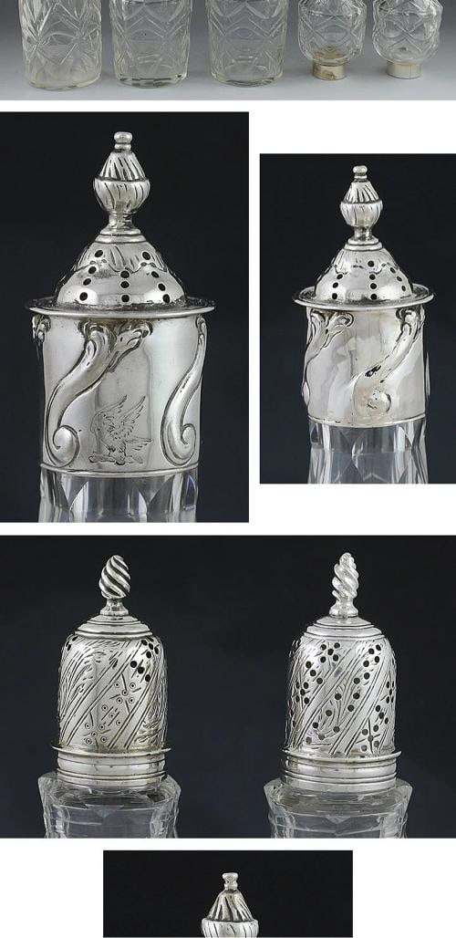 1763 English Sterling Silver & Cut Glass Castor Set - 4