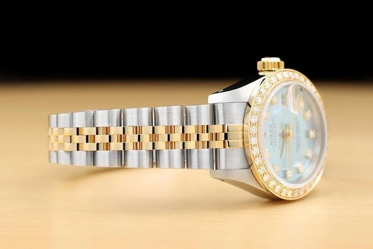 ROLEX LADIES DATEJUST 69173 ICE BLUE FACTORY DIAMOND DIAL 18K GOLD STEEL WATCH - 7