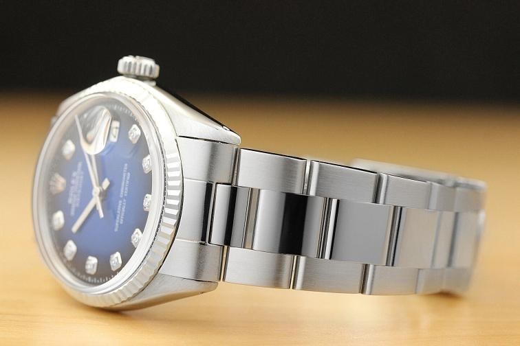 MENS ROLEX DATEJUST BLUE VIGNETTE DIAMOND 18K WHITE GOLD/SS WATCH w/OYSTER BAND - 4