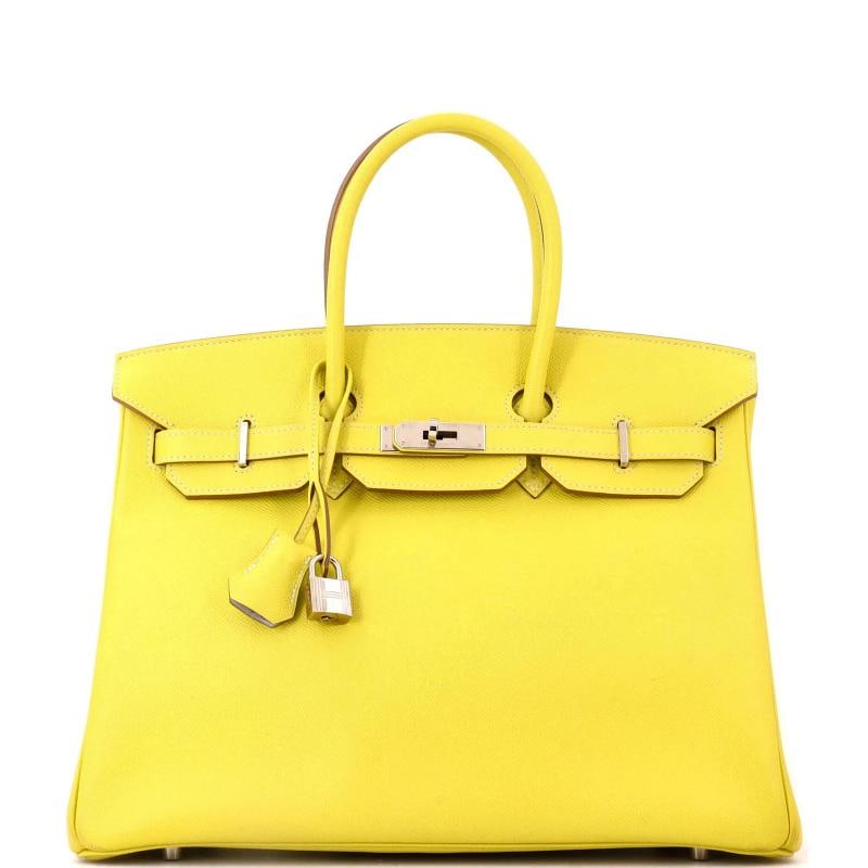 Hermes Candy Birkin Bag Epsom 35: Condition: Pre-owned - Good,Brand: Hermes,Exterior Material: Leather,Style: Totes,Exterior Color: Yellow,Department: Women,Size: 35,Accessories: Lock, Clochette, Keys Condition: Great. Exterior: