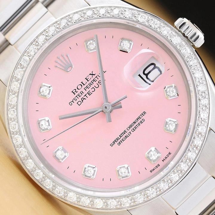 ROLEX MENS DATEJUST 16014 PINK DIAMOND 18K GOLD STAINLESS STEEL OYSTER WATCH: Condition: Pre-owned - Excellent,Country of Origin: Switzerland,Brand: Rolex,Department: Men's,Style: Dress/Formal, Luxury: Dress Styles,Features: 12-Hour Dial, Chronometer, Sapphire Crystal,