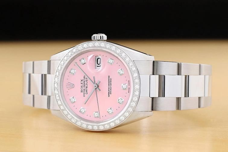 ROLEX MENS DATEJUST 16014 PINK DIAMOND 18K GOLD STAINLESS STEEL OYSTER WATCH - 2